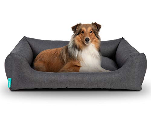 Hyggins Dreamer Pure Outdoor Hundebett | wasserabweisendes Hundekörbchen, pflegeleicht und abwischbar | Bezug abnehmbar und waschbar (S 60 x 44cm, Dunkelgrau) von Hyggins