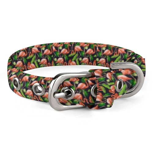 Verstellbares Hundehalsband mit Flamingo-Vogelmotiv, bequemes Haustierhalsband für kleine bis mittelgroße Hunde von Hyghfg