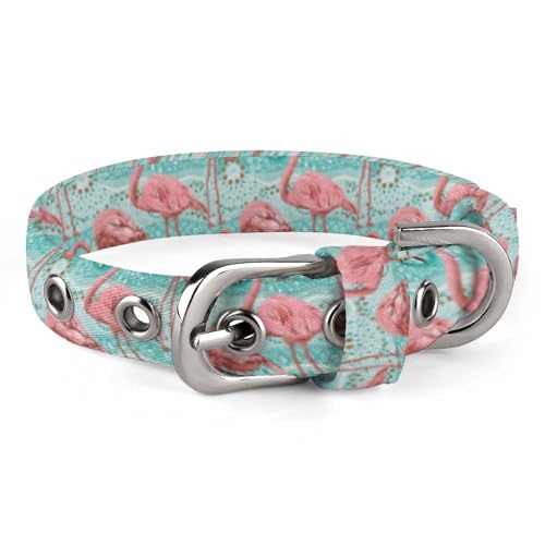 Verstellbares Hundehalsband mit Flamingos und tropischen Pflanzen, bequemes Haustierhalsband für kleine bis mittelgroße Hunde von Hyghfg