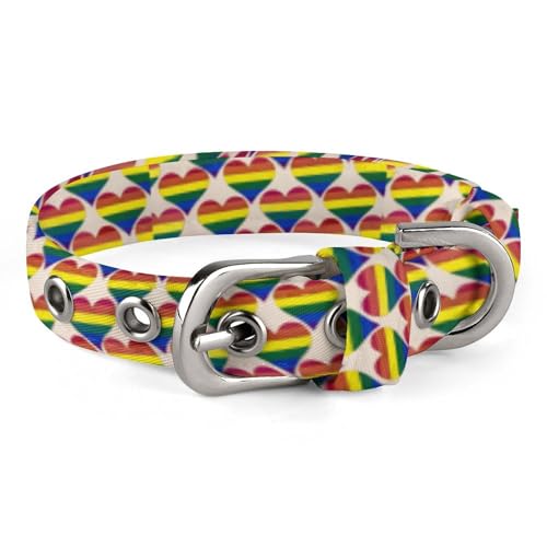 Verstellbares Hundehalsband mit Regenbogen-Herzen von LGBT-Flagge, bequemes Haustierhalsband für kleine bis mittelgroße Hunde von Hyghfg