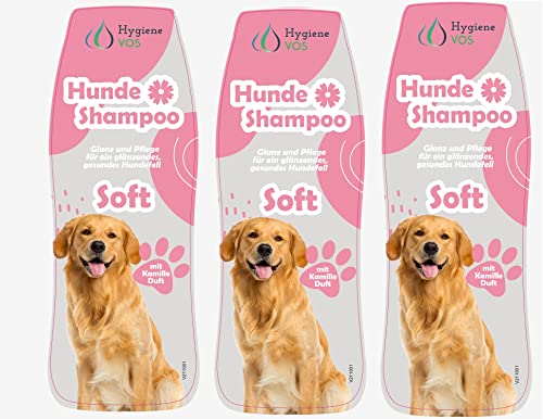 Hygiene VOS Hundeshampoo SOFT 3 x 300ml milde Pflege mit Kamilleduft für alle Hunde und Fellarten. Fördert die Fellgesundheit. Gute Kämmbarkeit von Hygiene VOS