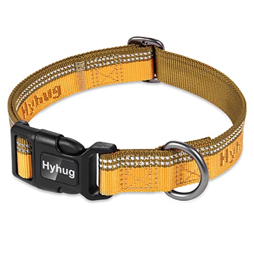 Hyhug Design zweifarbiges Nylon-Jacquard-Gurtband, strapazierfähiges, klassisches Basic-Halsband, Schnellverschluss-Schnalle, speziell für Hunde mit sanften Rassen (groß, goldgelb) von Hyhug