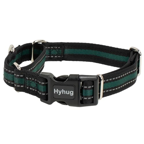 Hyhug Pets Verstellbares Martingale-Hundehalsband mit Schnellverschluss-Schnalle, farbecht, strapazierfähig, Anti-Ausbruch, Training, rutschfestes Welpenhalsband (reflektierendes Grün, Größe XL) von Hyhug