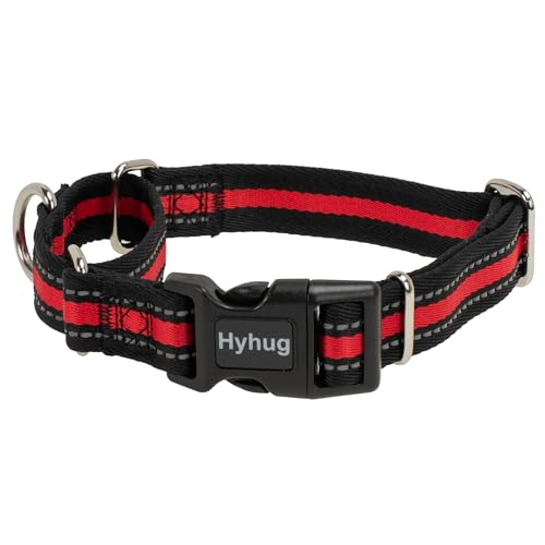 Hyhug Reflektierendes Martingale-Hundehalsband mit Schnalle: ausbruchsicher, rutschfest, strapazierfähiges Nylon, farbecht, verstellbar, Haustierzubehör für mittelgroße Rassen (reflektierendes Rot, von Hyhug