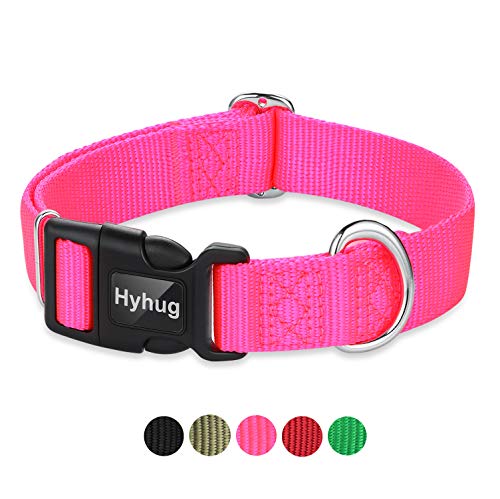 Hyhug entwirft EIN klassisches Hundehalsband, eine unabhängig gestaltete Schiebeschnalle, an der Erkennungsmarken und anderes Zubehör aufgehängt Werden können. (Groß, Helles Pink) von Hyhug