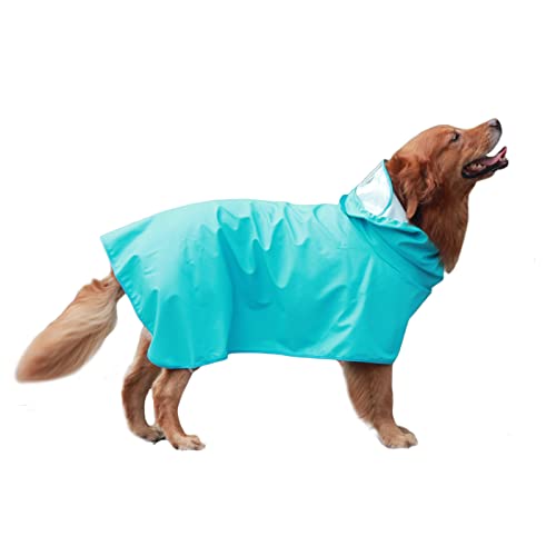 Hykiee Regenmantel Hund Wasserdicht，Hundemantel Regen Verstellbare Atmungsaktive Regenjacke Hund Hunderegenmantel mit Kapuze Kragenloch und Bauchschutz für Kleine Mittelgroße Große Hunde (L, Blau) von Hykiee