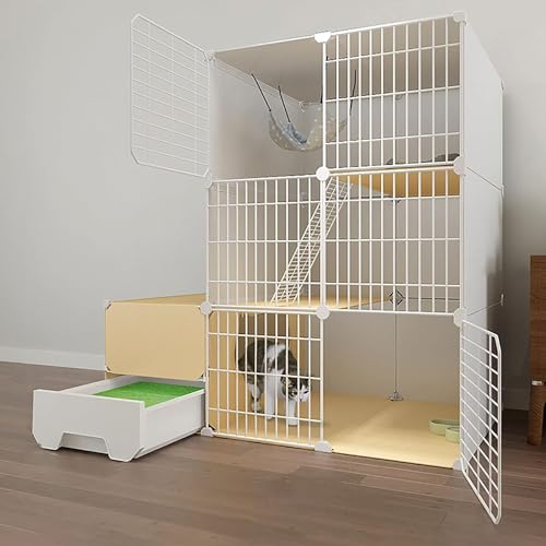 MekUk Katzenhaus Große Katze, Katzentoilette mit Rampenleitern und Katzenhütte, großer Übungsort, ideal for 1–3 Katzen(111x49x111cm) von HynJGih