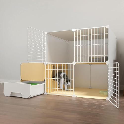 MekUk Katzenhaus Große Katze, Katzentoilette mit Rampenleitern und Katzenhütte, großer Übungsort, ideal for 1–3 Katzen(111x49x75cm) von HynJGih