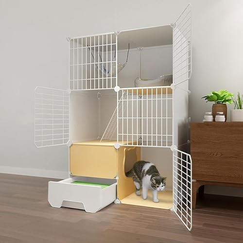 MekUk Katzenhaus Große Katze, Katzentoilette mit Rampenleitern und Katzenhütte, großer Übungsort, ideal for 1–3 Katzen(75x49x111cm) von HynJGih