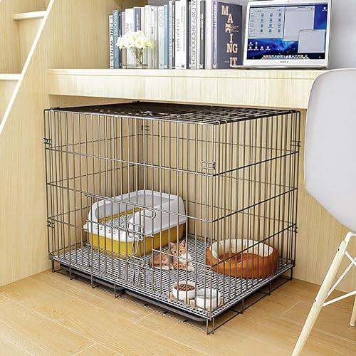 MekUk Katzenhaus Haustierkäfig for Hunde, Katzen, Welpen, Training, Katzenkäfig, Katzenkiste, zusammenklappbare Metall-Zwingerkiste mit Tablett, einfach zu transportieren(83x59x69cm) von HynJGih