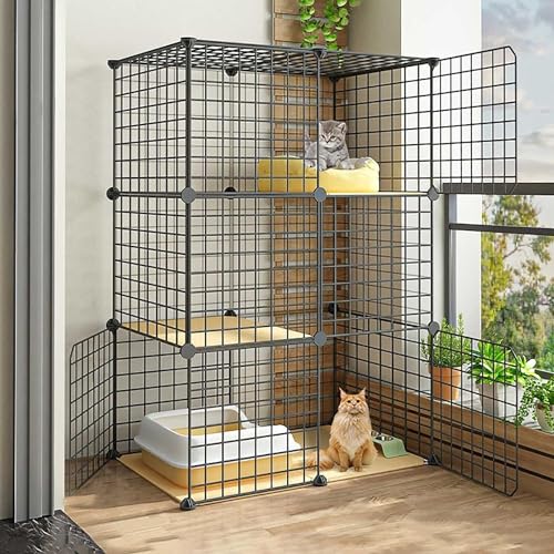 MekUk Katzenhaus Katzenkäfig, DIY Katzengehege, Katzenhütte for den Innenbereich, 2–3 Etagen, Katzenkäfig, großer Katzenkäfig, Katzenkiste mit Katzentoilette – for Katzen, Hase(75x39x109cm) von HynJGih