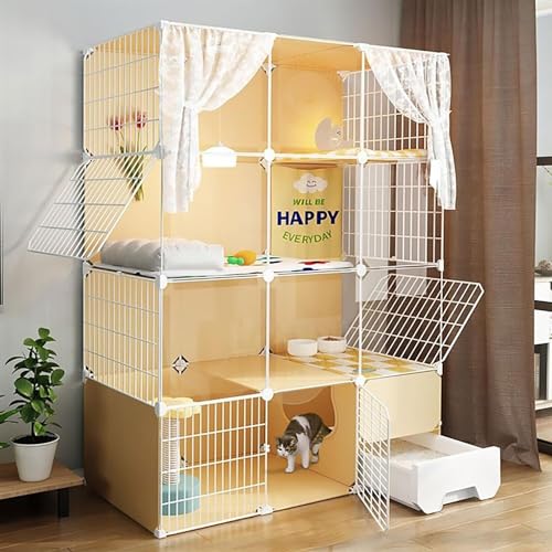 MekUk Katzenhaus Katzenkäfig, großer DIY-Katzenlaufstall, halbgeschlossene Katzenkiste mit Katzentoilette, großer Übungsort, ideal for 1–3 Katzen von HynJGih