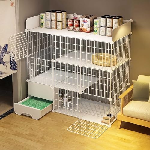 MekUk Katzenhaus Katzenkäfig – Katzenkäfige for den Innenbereich, DIY-Katzenlaufstall, Katzengehege, abnehmbare Katzenhütten aus Metalldraht mit geschlossener Katzentoilette(Package B) von HynJGih