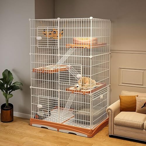 MekUk Katzenhaus Katzenkäfig for den Innenbereich, DIY-Katzenkäfige, Laufstall, Katzengehege, abnehmbare Metall-Haustierkiste, 1/3/4 Etagen, großer Übungsplatz, ideal(37.4''x23.6''x69.3'') von HynJGih