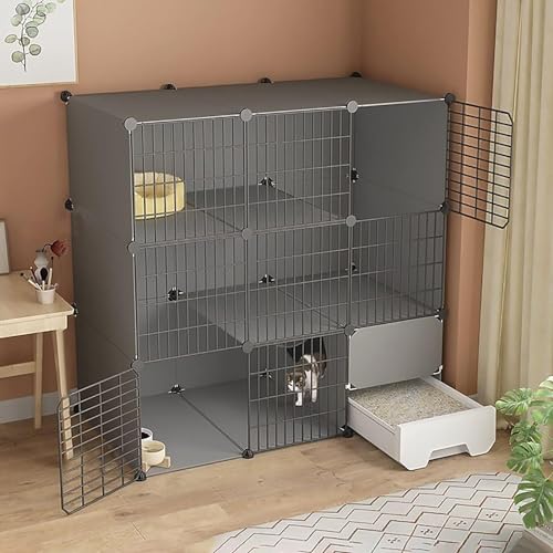 MekUk Katzenhaus Katzenkäfig mit Katzentoilette, Katzenkäfige for den Innenbereich, 2/3-stöckige Katzenkäfige, Haustierkäfige for Katzen, idealer Übungsort for 1–3 Katzen(111x49x109cm) von HynJGih