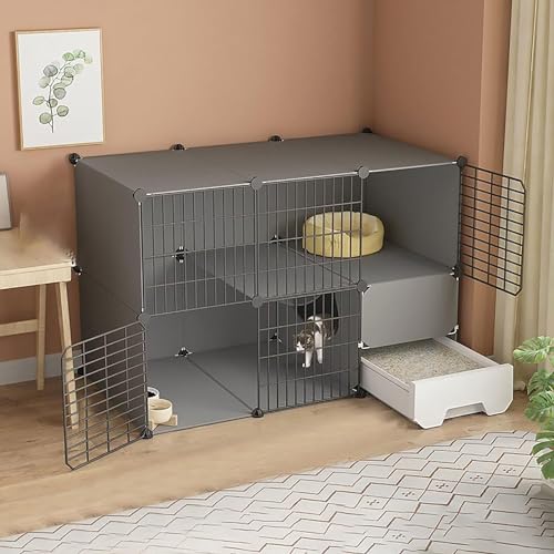 MekUk Katzenhaus Katzenkäfig mit Katzentoilette, Katzenkäfige for den Innenbereich, 2/3-stöckige Katzenkäfige, Haustierkäfige for Katzen, idealer Übungsort for 1–3 Katzen(111x49x73cm) von HynJGih