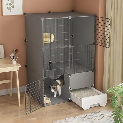 MekUk Katzenhaus Katzenkäfig mit Katzentoilette, Katzenkäfige for den Innenbereich, 2/3-stöckige Katzenkäfige, Haustierkäfige for Katzen, idealer Übungsort for 1–3 Katzen(75x49x109cm) von HynJGih