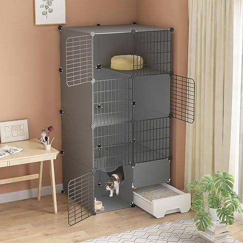 MekUk Katzenhaus Katzenkäfig mit Katzentoilette, Katzenkäfige for den Innenbereich, 2/3-stöckige Katzenkäfige, Haustierkäfige for Katzen, idealer Übungsort for 1–3 Katzen(75x49x145cm) von HynJGih