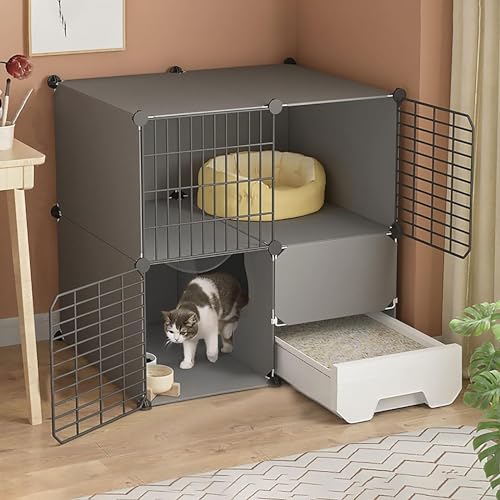 MekUk Katzenhaus Katzenkäfig mit Katzentoilette, Katzenkäfige for den Innenbereich, 2/3-stöckige Katzenkäfige, Haustierkäfige for Katzen, idealer Übungsort for 1–3 Katzen(75x49x73cm) von HynJGih