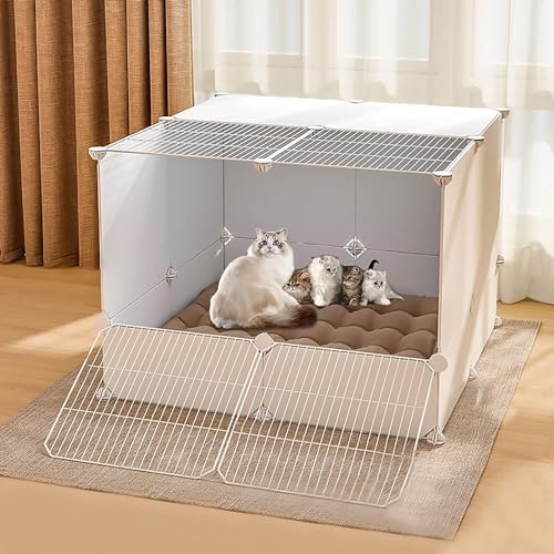 MekUk Katzenhaus Katzenkäfige, Katzengehege for den Innenbereich, Katzenhütte, Kätzchen-Laufstall, Hundekäfige for große Hunde, Frettchenkäfig, Haustier-Laufstall(Bianco,B) von HynJGih