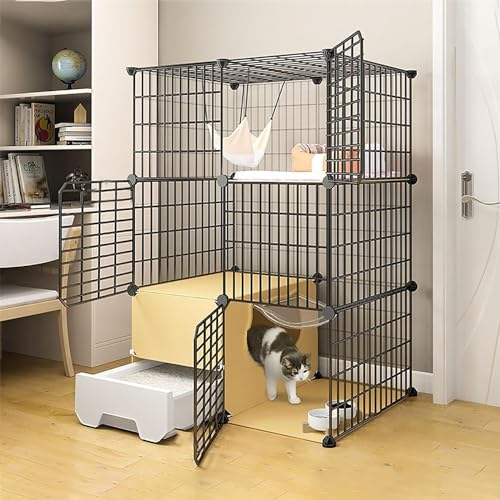 MekUk Katzenhaus Katzenkäfige – DIY-Katzengehege, Indoor-Zwinger, Katzenhütte, abnehmbarer Kleintierkäfig aus Metall mit Katzentoilette(Black,75x49x109cm) von HynJGih