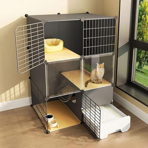 MekUk Katzenhaus Katzenkäfige for den Innenbereich, Katzenkäfig mit Katzentoilette, 2/3 Etagen, Katzenkäfig, Katzenlaufstall, Kleintierkäfig, Hundekäfig, leicht zu reinigen(75x49x109cm) von HynJGih