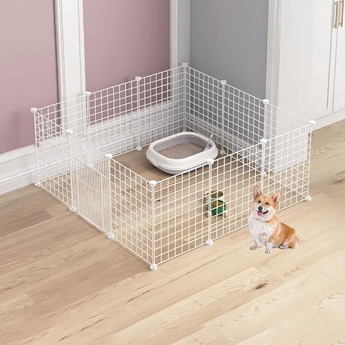 MekUk Katzenhaus Welpen-Laufstall for Hunde, Katzenkäfige, Innen-Haustier-Laufstall mit Tür, Meerschweinchenkäfige, selbstgemachte, verschlüsselte Drahtgeflechtkäfige(Bianco,111x111x47cm) von HynJGih