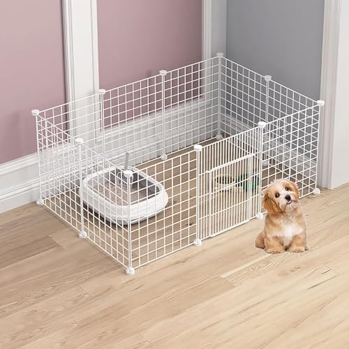 MekUk Katzenhaus Welpen-Laufstall for Hunde, Katzenkäfige, Innen-Haustier-Laufstall mit Tür, Meerschweinchenkäfige, selbstgemachte, verschlüsselte Drahtgeflechtkäfige(Bianco,111x75x47cm) von HynJGih