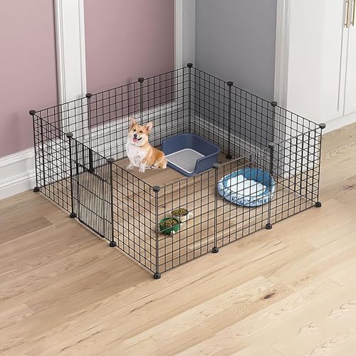 MekUk Katzenhaus Welpen-Laufstall for Hunde, Katzenkäfige, Innen-Haustier-Laufstall mit Tür, Meerschweinchenkäfige, selbstgemachte, verschlüsselte Drahtgeflechtkäfige(Black,111x111x47cm) von HynJGih