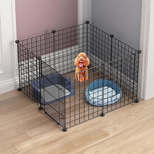 MekUk Katzenhaus Welpen-Laufstall for Hunde, Katzenkäfige, Innen-Haustier-Laufstall mit Tür, Meerschweinchenkäfige, selbstgemachte, verschlüsselte Drahtgeflechtkäfige(Black,75x75x47cm) von HynJGih