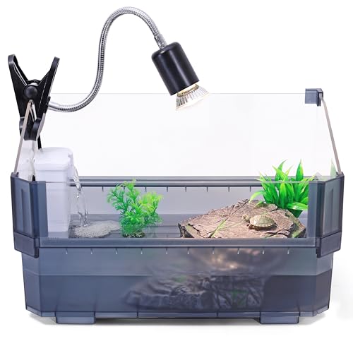 HypeSide Turtle Tank Kit – Komplettes Schildkröten-Aquarium-Set mit Zubehör – Langlebiges, von der Natur inspiriertes Design, inklusive Filter, Sonnenplattform und mehr (Kleines Schwarz) von HypeSide