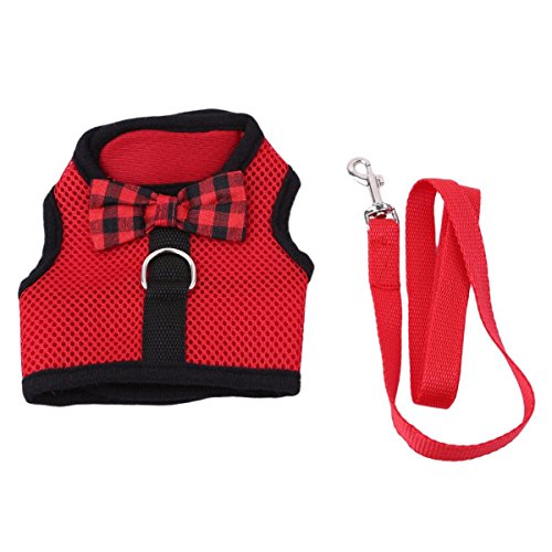 Bunny Kitten Harness No Pull Cat Leash Stilvolle Weste Geschirr für Kleintiere Verstellbar Weich Atmungsaktiv Walking Harness Set (Rot, M) von Hypeety