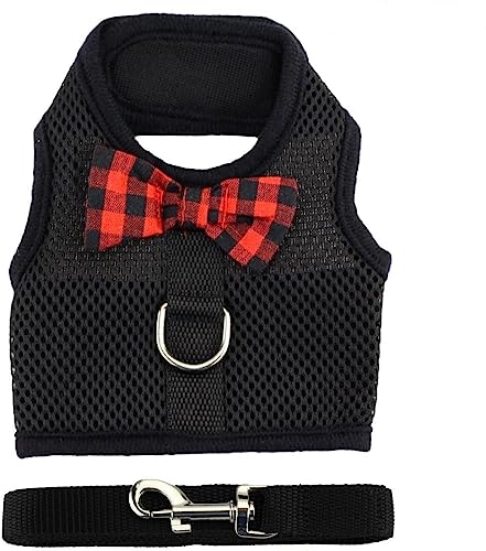 Bunny Kitten Harness No Pull Cat Leash Stilvolle Weste Geschirr für Kleintiere Verstellbar Weich Atmungsaktiv Walking Harness Set (Schwarz, S) von Hypeety