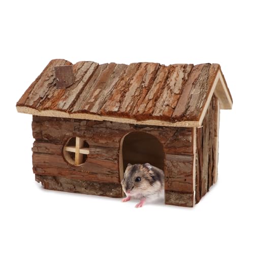 Natürliche Holz Hamster Haus Käfig Kleine Tiere mit Kamin für Pet Ratten Rennmaus Versteck Play House, M von Hypeety