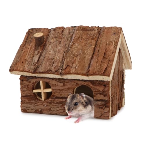 Natürliche Holz Hamster Haus Käfig Kleine Tiere mit Kamin für Pet Ratten Rennmaus Versteck Play House, S von Hypeety