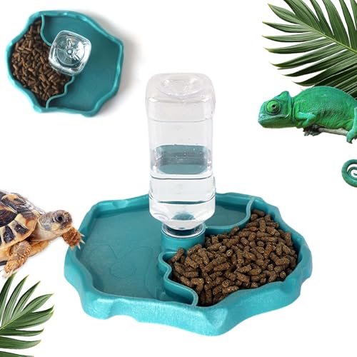 Hyran Schildkröte Wasserspender, Schildkröten Wasserschale und Futterbecken 2 in 1, Automatisierte Reptilien Trinkschale, Reptilien Zubehör für Schildkröte, Eidechse, Hamster, Schlange von Hyran