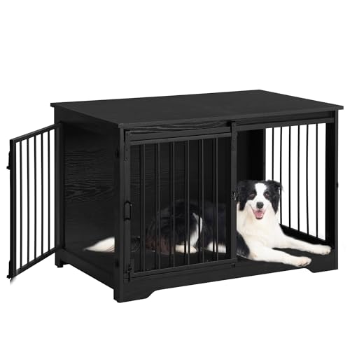 Hzuaneri Hundekäfig Möbel, 100 cm Hundebox, 2 Türen, Moderne Hundekäfig Indoor für kleine/mittlere/große Hunde, Beistelltisch, Hundekäfig für Zuhause 60 x 100 x 68 cm, Schwarz DFC02304B von Hzuaneri