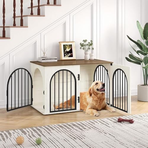 Hzuaneri Hundekäfig Möbel, 100cm Hundebox für Zuhause, 3 Türen, Bogentür, Moderne Hundebox Indoor für Hunde, Beistelltisch, Hundekäfig Hochbelastbar, 60 x 100 x 63 cm, Weiß Braun DFC84114B Hzuaneri Hundekäfig Möbel, 100cm Hundebox für Zuhause, 3 Türen, Bogentür, Moderne Hundebox Indoor für Hunde, Beistelltisch, Hundekäfig Hochbelastbar, 60 x 100 x 63 cm, Weiß Braun DFC84114B von Hzuaneri