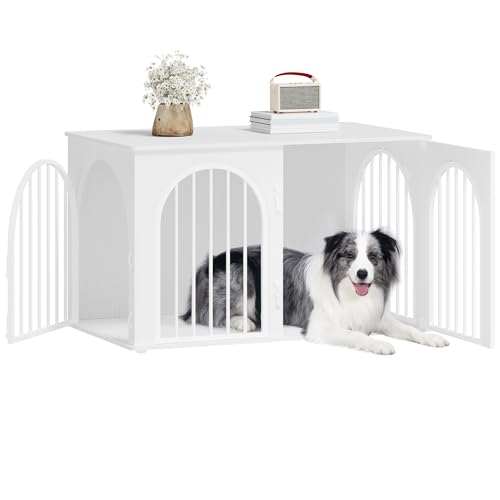 Hzuaneri Hundekäfig Möbel, 100cm Hundebox für Zuhause, 3 Türen, Bogentür, Moderne Hundebox Indoor für Hunde, Beistelltisch, Hundekäfig Hochbelastbar, 60 x 100 x 63 cm, Weiß DFC84113W von Hzuaneri