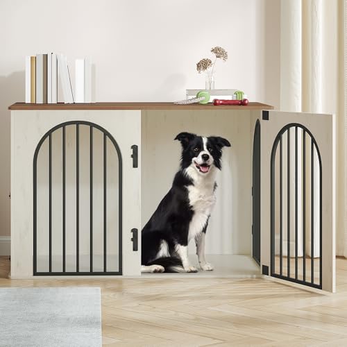 Hzuaneri Hundekäfig Möbel, 108 cm Hundebox für Zuhause, 3 Türen, Bogentür, Moderne Hundebox Indoor für Hunde, Beistelltisch, Hundekäfig Hochbelastbar, 108 x 64 x 76 cm, Weiß Braun DFC86014B Hzuaneri Hundekäfig Möbel, 108 cm Hundebox für Zuhause, 3 Türen, Bogentür, Moderne Hundebox Indoor für Hunde, Beistelltisch, Hundekäfig Hochbelastbar, 108 x 64 x 76 cm, Weiß Braun DFC86014B von Hzuaneri