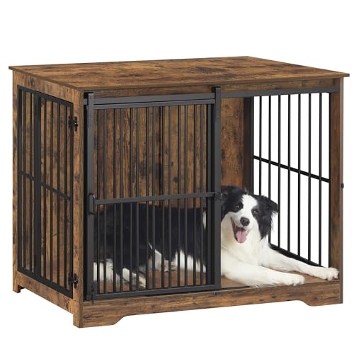 Hzuaneri Hundekäfig Möbel, 110cm Hundebox, 2 Türen, Moderne Hundekäfig Indoor für kleine/mittlere/große Hunde bis 100 kg, Beistelltisch, Verstärkte Schiebetür, 65 × 110 × 81 cm, Vintagebraun DFC84401B Hzuaneri Hundekäfig Möbel, 110cm Hundebox, 2 Türen, Moderne Hundekäfig Indoor für kleine/mittlere/große Hunde bis 100 kg, Beistelltisch, Verstärkte Schiebetür, 65 × 110 × 81 cm, Vintagebraun DFC84401B von Hzuaneri