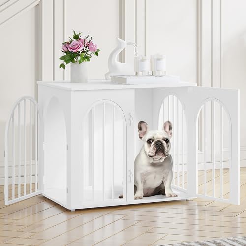 Hzuaneri Hundekäfig Möbel, 68cm Hundebox für Zuhause, 3 Türen, Bogentür, Moderne Hundebox Indoor für Hunde, Beistelltisch, Hundekäfig Hochbelastbar, 49 x 68 x 56 cm, Weiß DFC85513W von Hzuaneri