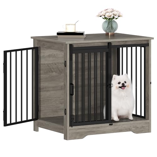 Hzuaneri Hundekäfig Möbel, 69 cm Hundebox, 2 Türen, Moderne Hundekäfig Indoor für kleine/mittlere/große Hunde, Beistelltisch, Hundekäfig für Zuhause 49 × 69 × 64,5 cm, Hell Elfenbein DFC84305B von Hzuaneri