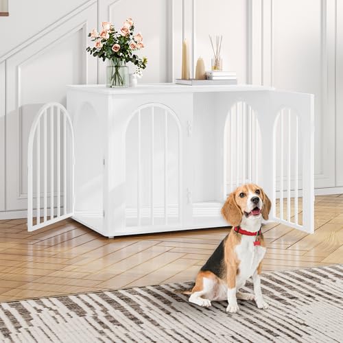 Hzuaneri Hundekäfig Möbel, 80cm Hundebox für Zuhause, 3 Türen, Bogentür, Moderne Hundebox Indoor für Hunde, Beistelltisch, Hundekäfig Hochbelastbar, 56 x 80 x 61 cm, Weiß DFC85113W von Hzuaneri