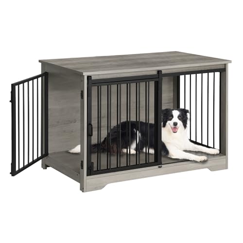 Hzuaneri Hundekäfig Möbel, 100cm Hundebox, 2 Türen, Moderne Hundekäfig Indoor für kleine/mittlere/große Hunde bis 100kg, Beistelltisch, Hundekäfig für Zuhause, 60 x 100 x 68 cm, Hell Elfenbein von Hzuaneri