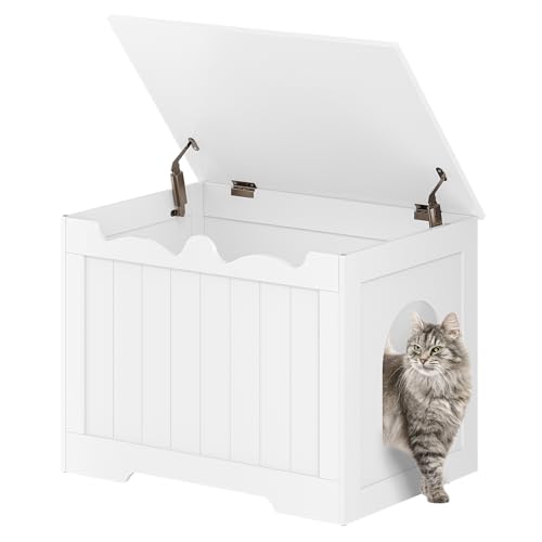 Hzuaneri Katzenschrank, Katzenklo Schrank, Oben zu öffnendes Verstecktes Katzentoiletten Schrank Möbel, Indoor-Katzenhaus, Aufbewahrungsbox, 70 x 50 x 53 cm, Für Flure, Schlafzimmer, Weiß CB84803X von Hzuaneri