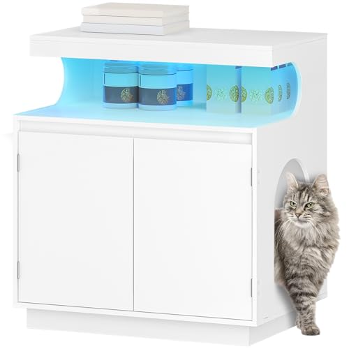 Hzuaneri Katzenschrank, Katzenklo Schrank mit Regal, Versteckte Katzentoilette für den Innenbereich mit Ferngesteuerter Lichtleiste, 68 x 48 x 74 cm, Katzenhaus für große Katzen, Weiß CB85803XEU Hzuaneri Katzenschrank, Katzenklo Schrank mit Regal, Versteckte Katzentoilette für den Innenbereich mit Ferngesteuerter Lichtleiste, 68 x 48 x 74 cm, Katzenhaus für große Katzen, Weiß CB85803XEU von Hzuaneri