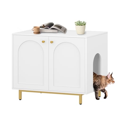 Hzuaneri Katzenschrank, Katzentoilette, Katzenklo Schrank, Katzenhaus mit Tür, Hölzerner Beistelltisch für das Haustierhaus, 80 x 55 x 70 cm, Stabile Katzenschrank, Weiß und Gold CB85003G Hzuaneri Katzenschrank, Katzentoilette, Katzenklo Schrank, Katzenhaus mit Tür, Hölzerner Beistelltisch für das Haustierhaus, 80 x 55 x 70 cm, Stabile Katzenschrank, Weiß und Gold CB85003G von Hzuaneri