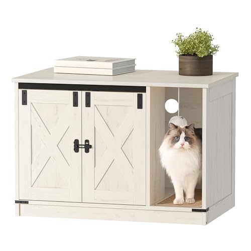 Hzuaneri Katzenschrank, Katzentoilette, Katzenklo Schrank, Versteckte Katzentoilette Kabinett Möbel mit Katzenglocke, Indoor-Katzenhaus, 80 x 50 x 53 cm, für Flur, Schlafzimmer, Weiß CB82414B von Hzuaneri