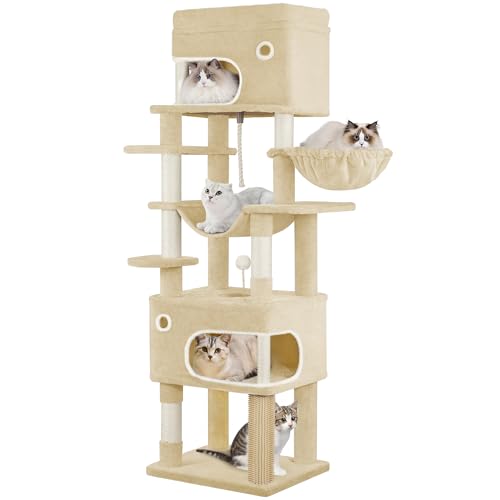 Hzuaneri Kratzbaum, 178 cm Katzenbaum mit großer Plattform, 2 Höhlen, 7 Kratzsäulen, Pompons, Liegemulden, Hängematte, Geeignet für alle Katzenrassen, Beige MS17818YL Hzuaneri Kratzbaum, 178 cm Katzenbaum mit großer Plattform, 2 Höhlen, 7 Kratzsäulen, Pompons, Liegemulden, Hängematte, Geeignet für alle Katzenrassen, Beige MS17818YL von Hzuaneri
